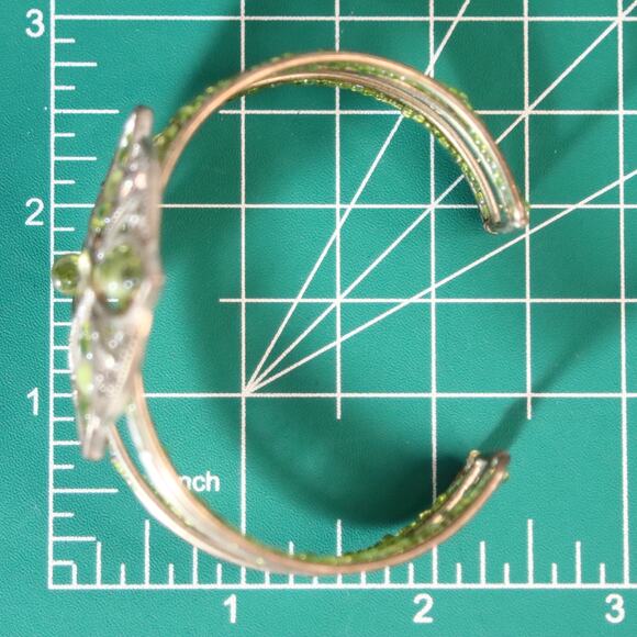 Filagree Cuff Bracelet Silver Tone Green Stones and Beads - Picture 10 of 11